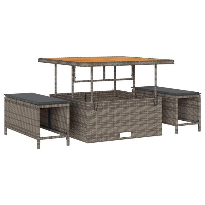 Set de canapé de jardin 9 pièces avec coussins en rotin poly gris, Canapé de jardin 2 places avec coussins en rotin poly 3363318