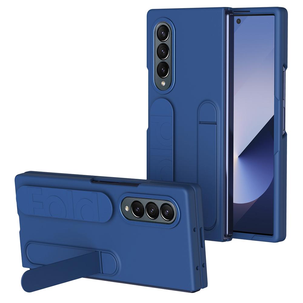

For Samsung Galaxy Z Fold3 5G Case Kickstand Wristband PC+Silicone Phone Cover Blue