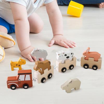 Dřevěná zvířátka Train Set Montessori hračka vzdělávací auto výuka Farma zvířat stohování