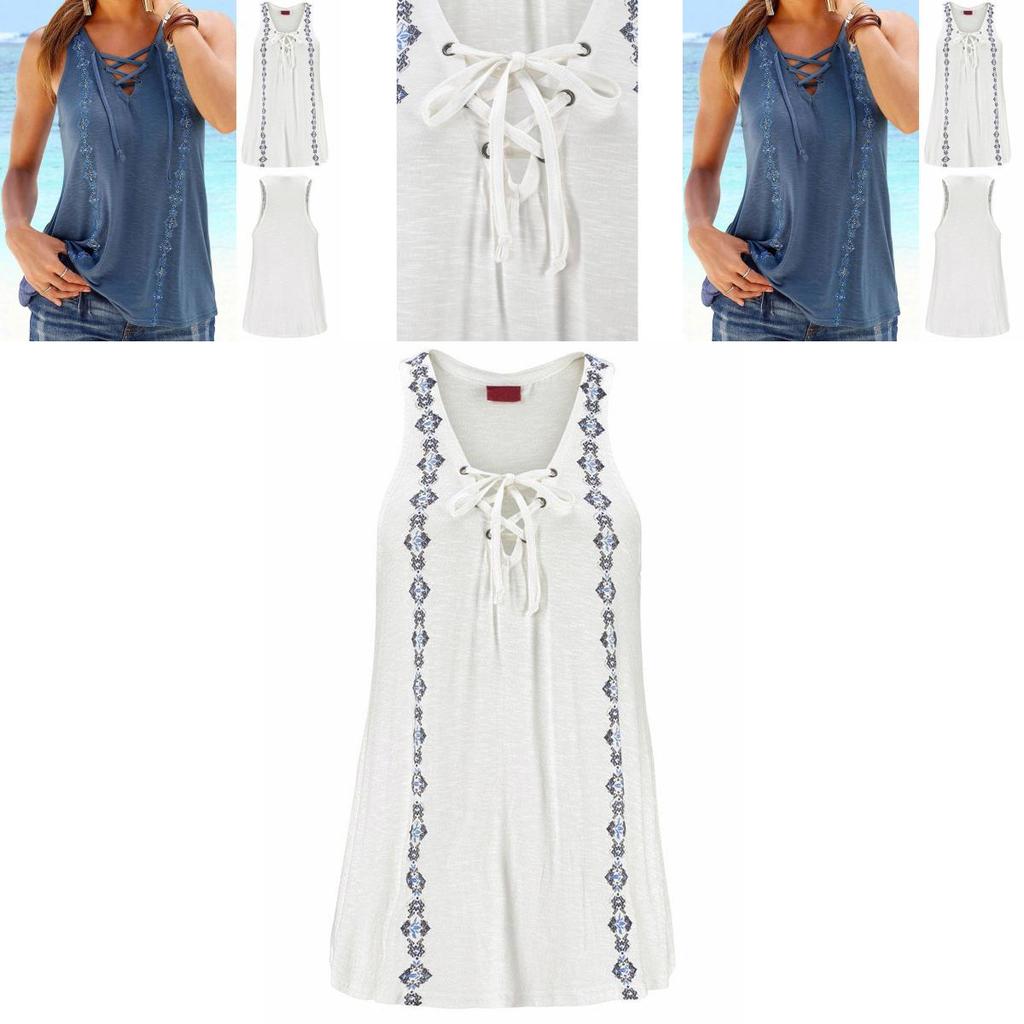 Elegant Women Blouse T-shirt With Summer Print And V-neck Sleeveless Straps Vest