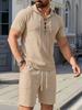 Mens Linen Hooded Short Sleeve Top And Shorts Set Summer Casual Beach
