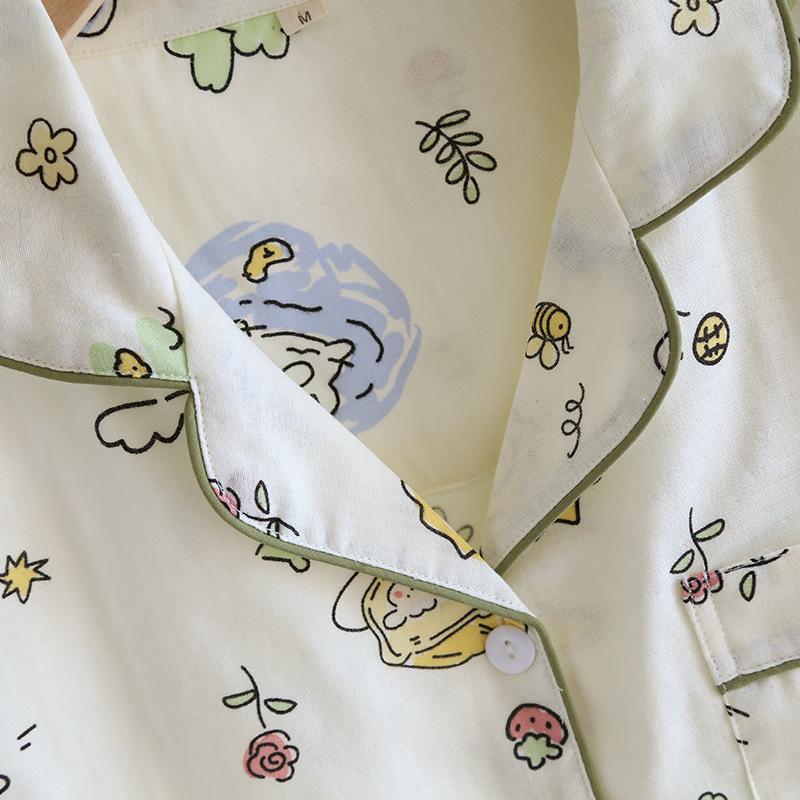 New Summer Pajamas Three Piece Set 100% Cotton Pajamas Short Sleeves+Shorts+Long Pants Thin Cute Sweet Home Furnishing Set