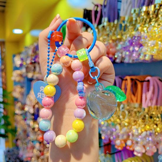 Fruit Pendant Keychain Colorful Beads Keychain Cute Transparent Fruit Bag Backpack Purse Charm Gift for Women Girls Teens