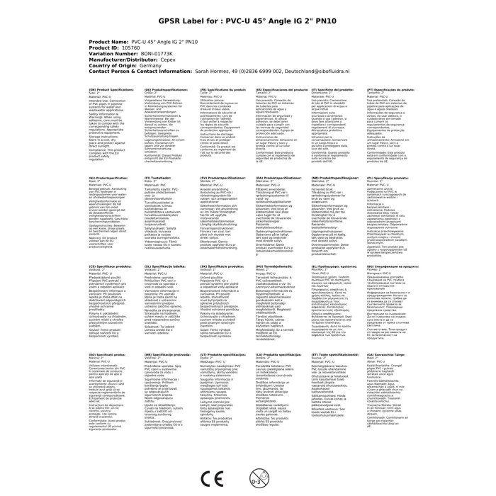 Coude PVC 2 Pouces 45 Degrés Fileté PN10 - Raccord Piscine &amp; Arrosage