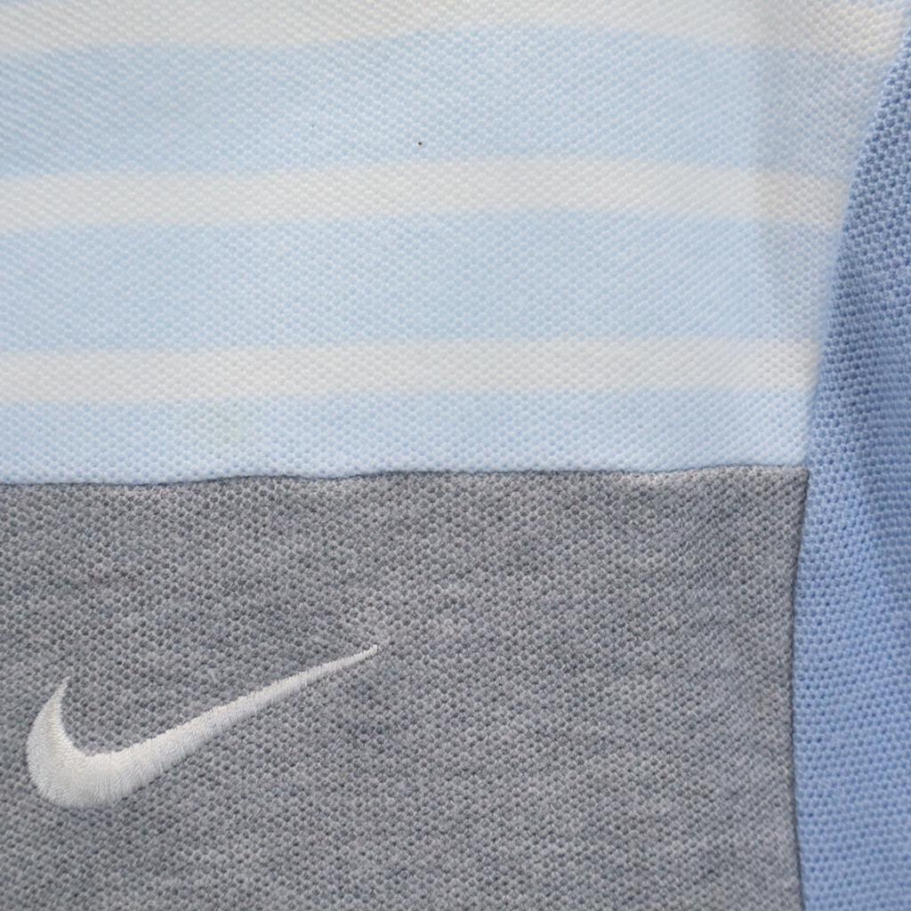 Nike Border Pattern Short Sleeve Polo Shirt M Blue Fawn Men's Used