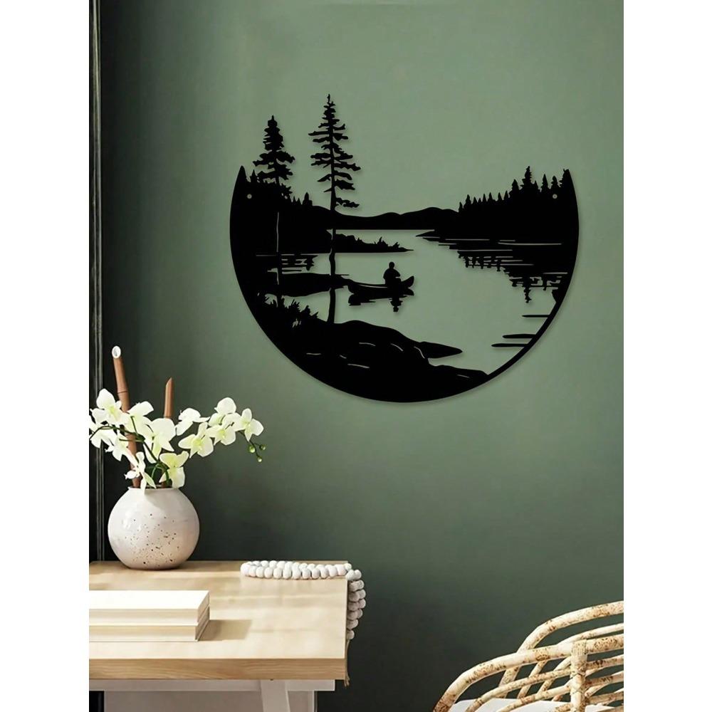 Bohemian Metal Wall Art Landscape Silhouette Round Sculpture Rustic Iron Hanging Decor for Home Garden Living Room Balcony