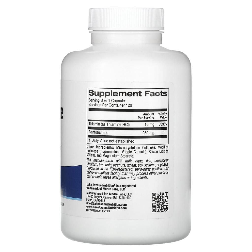 Benfotiamin mit Thiamin, 250 mg, 120 vegetarische Kapseln
