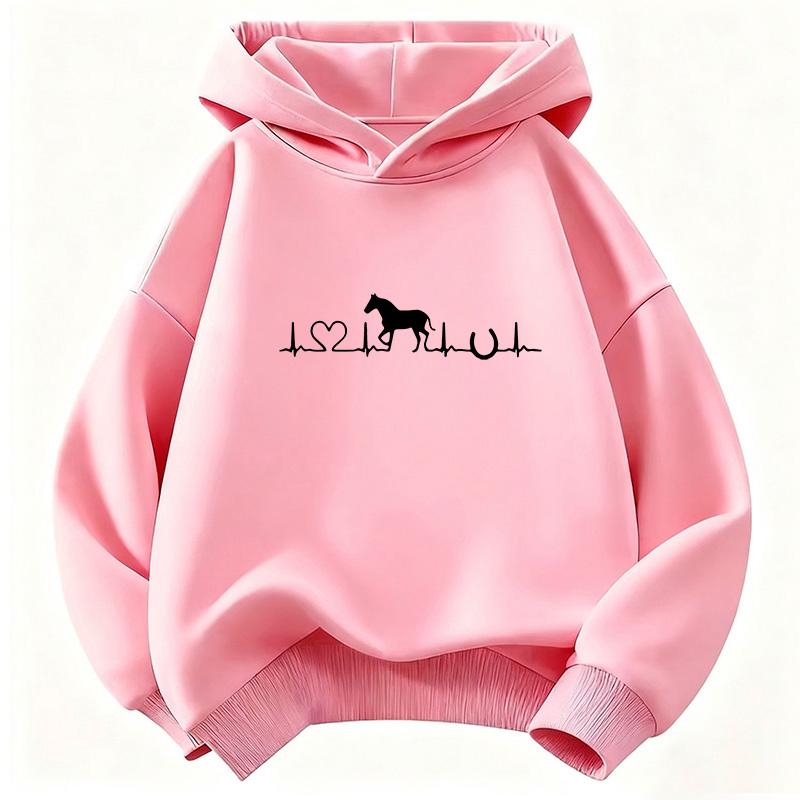 Sweat à capuche Design Cœur d'Amour Cheval pour Enfants Chat Sweat à Capuche Enfant pour Garçons Filles Automne Animal de Dessin Animé Sweats à Capuche Décontractés