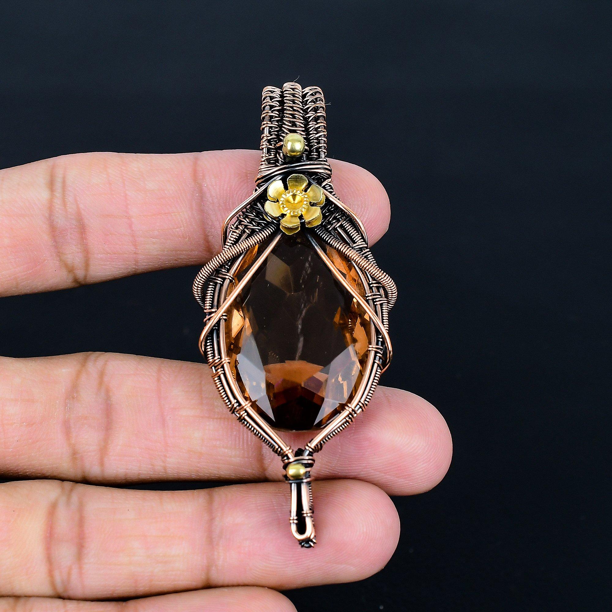 

Morganite Pendant, Handmade Gemstone 999 Copper Wire Wrapped Pendant Antique Jewelry, For Engagement Gift 2.55 Inches