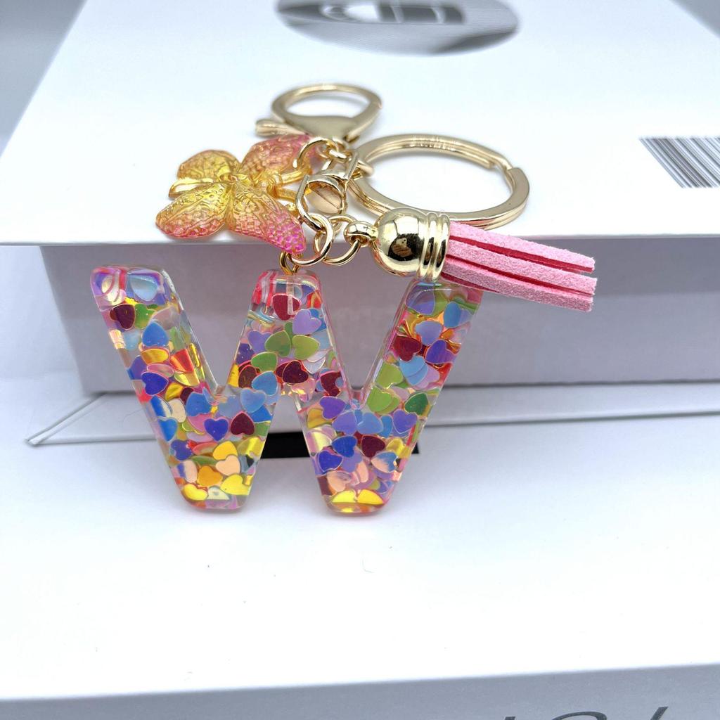 Portachiavi Moda Europea e Americana Farfalla Amore Iniziale con Dettaglio Paillettes