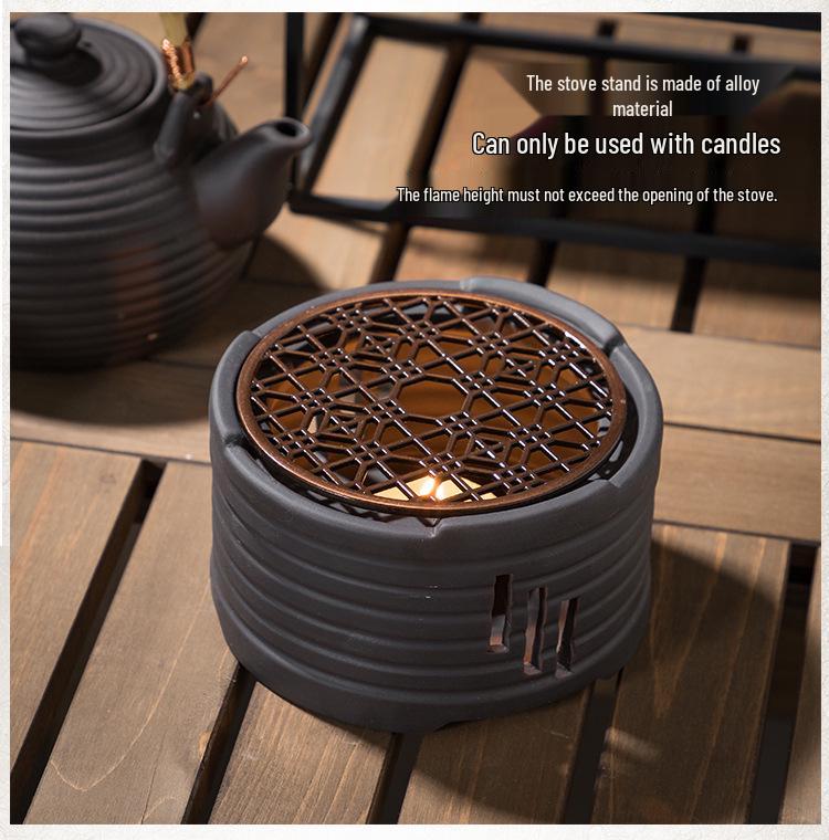 Retro Japanese Ceramic Tea Set with Candle Warmer and Flower Teapot