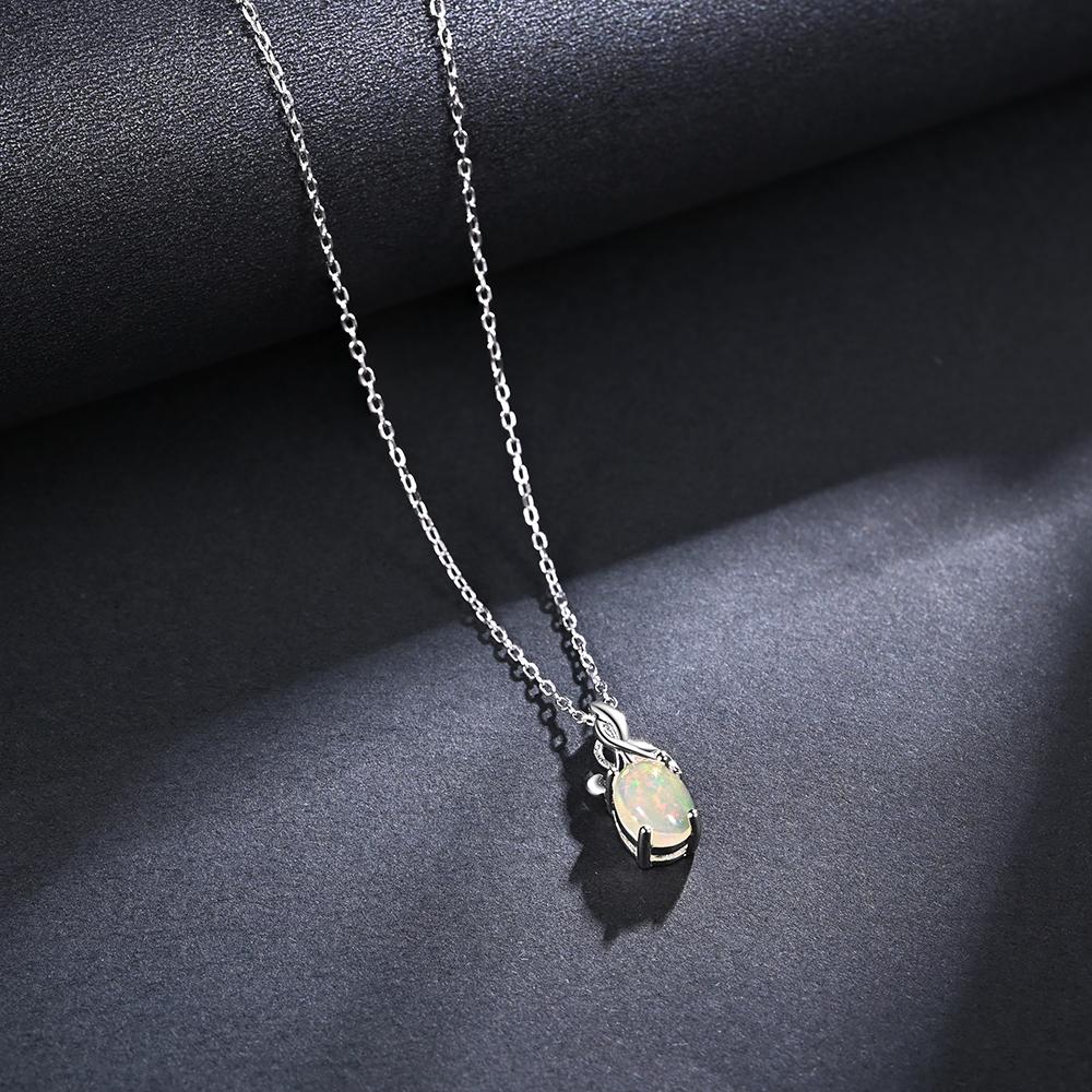 925 Sterling Silver Tree Leaves Design Pendant Necklace Natural Oval 6*8mm Opal for Women's Fine Jewelry Anniversary party Gifts