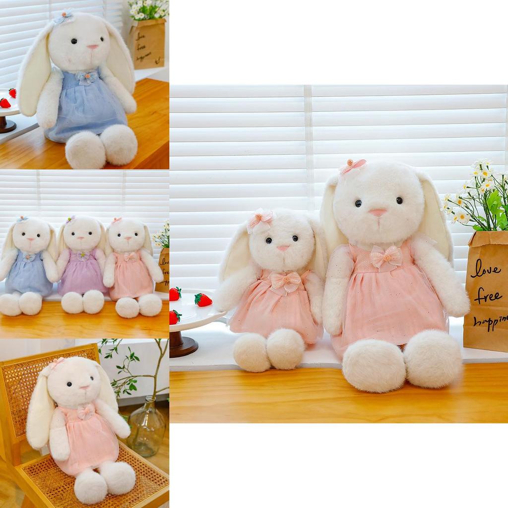 Plush Bunny Doll With Long Ears And Dress And Bow Designfor Kids Gift And Decoration