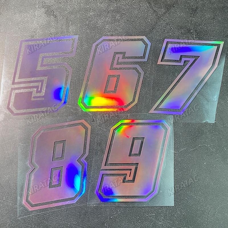 1PC 0to9 Arabic Numerals Pink Laser Motorcycle Stickers Waterproof for Motorbike Front Fairing Fuel Tank Scooter Vinyl Decals