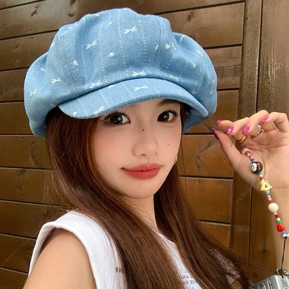 Japanese Octagonal Cap Cloud Newsboy Cap Fashion Retro Bow Beret  Streetwear