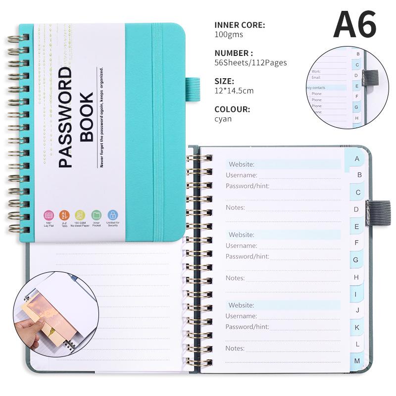 A6 Password Coil Notebook with Custom Letter Tabs & Logo for Business Meetings