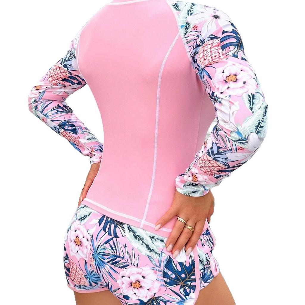 Langarm Tauchanzug mit Blumendruck und Badehose Strand- und Resort-Bademode für Damen
