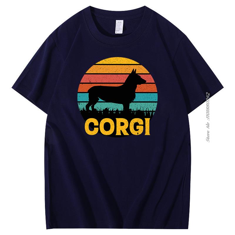 Funny Corgi Vintage Retro Sunset Silhouette Gifts Dog Lover Dog Owner Essential Cotton Tshirt Summer Harajuku Streetwear