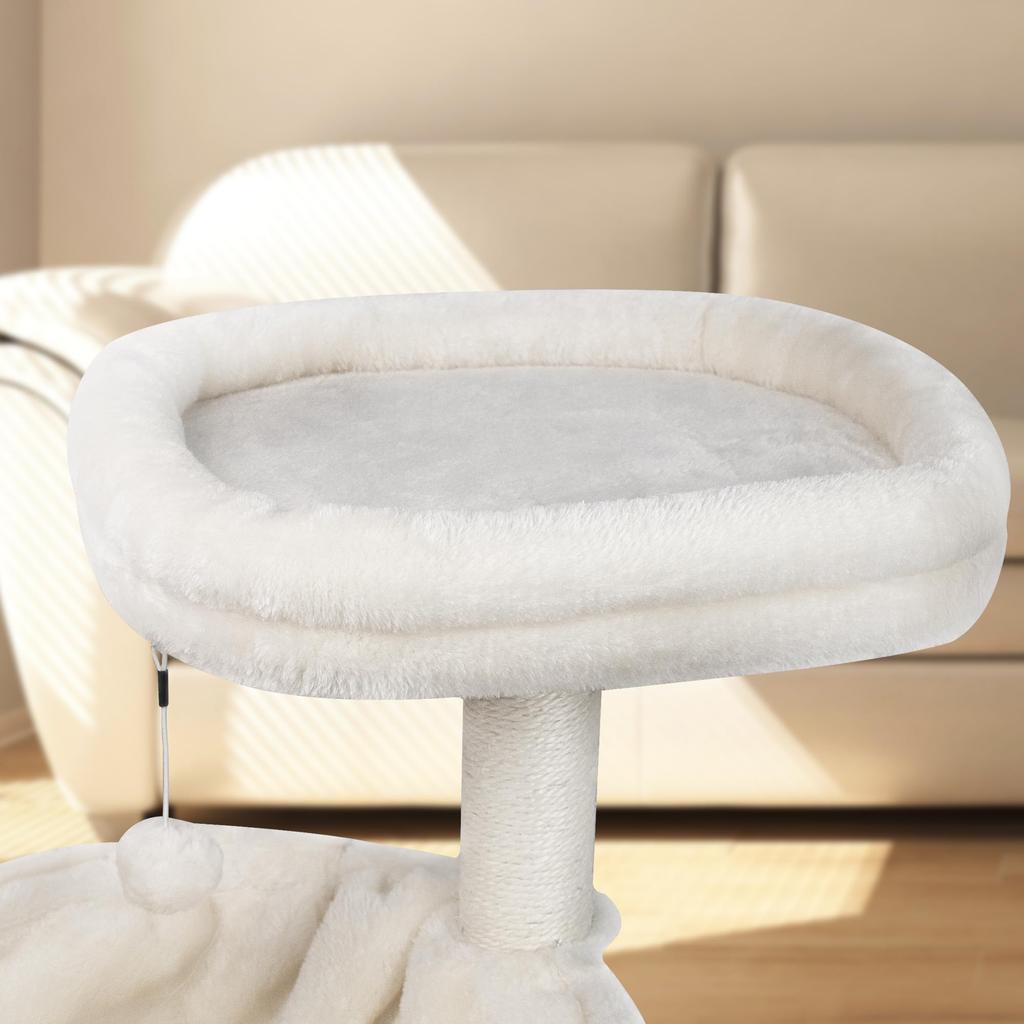 ROYPET Kočka Volně stojící Kočičí prostor Škrabadlo Plné konopné lano 100cm Obsahuje hračky Věž, Síť, Úkryt, Domeček, Úspora, Sloupek, Ovinutí, Vysoký, (Béžový)