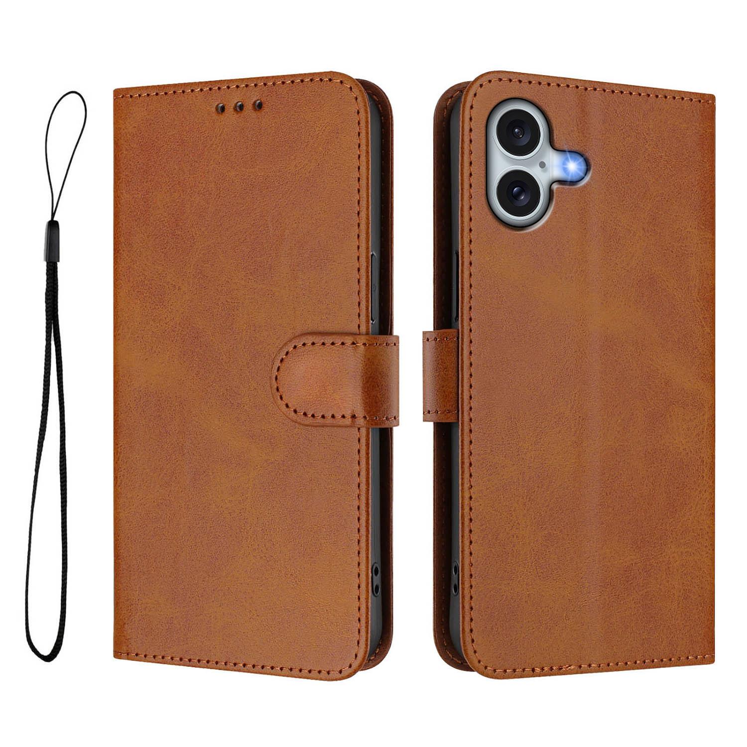 

Чехол-кошелек для iPhone 16 Plus с RFID-блокировкой, кожа теленка, подставка, чехол для телефона с ремешком Brown