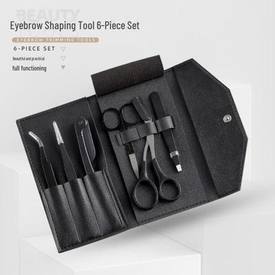 6-Piece Eyebrow Trimming Set: Includes Trimmer, Scraper, Tweezers, Scissors, False Eyelash Tweezers, and Storage Bag