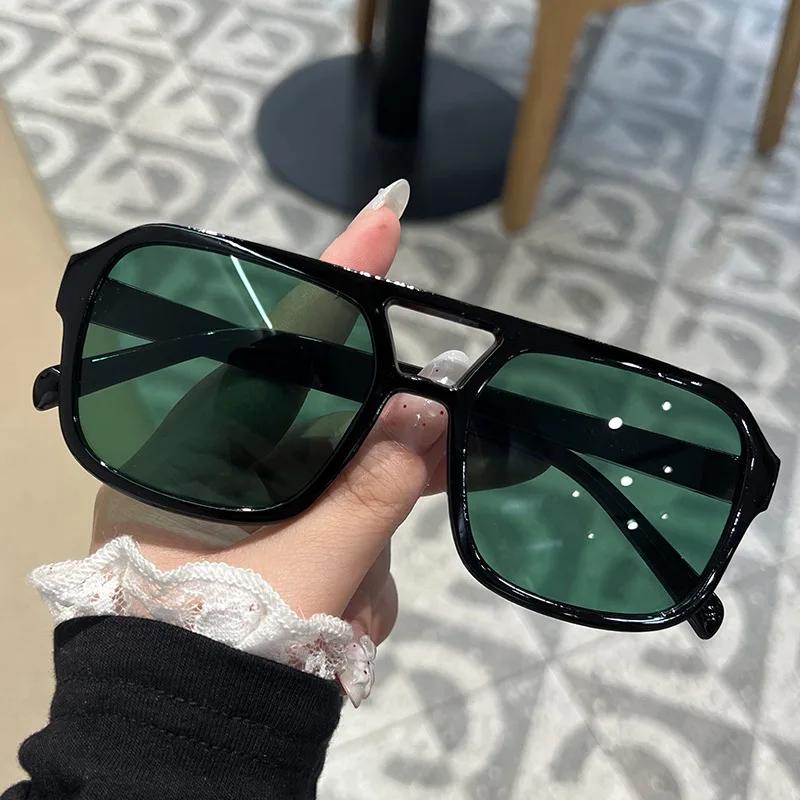 New Square Double Beam Pilot Sunglasses, Personalized Trendy Multi-color Shades for Driving Cycling Tourism Street Photography Outdoor Eyewear
