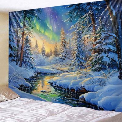 Tapisserie Arbre de Noël, Suspension Murale Paysage de Neige pour Fête Festival, Décoration d'Intérieur Chambre Bureau Salon Maison, Décoration Murale
