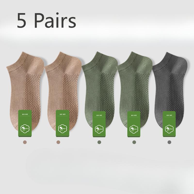 5 Pairs of Men's Summer Thin Pure Cotton Sweat Absorbing Deodorant Mesh Short Cotton Socksjavascript:
