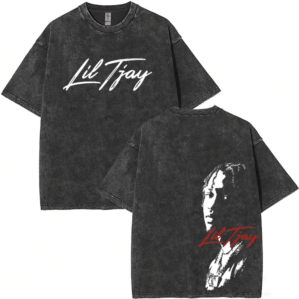 Washed Vintage Rapper Lil Tjay Face Graphic Tshirt Destined Win Tshirts Men Women Hip Hop Fashion High Quality T Shirts Tops