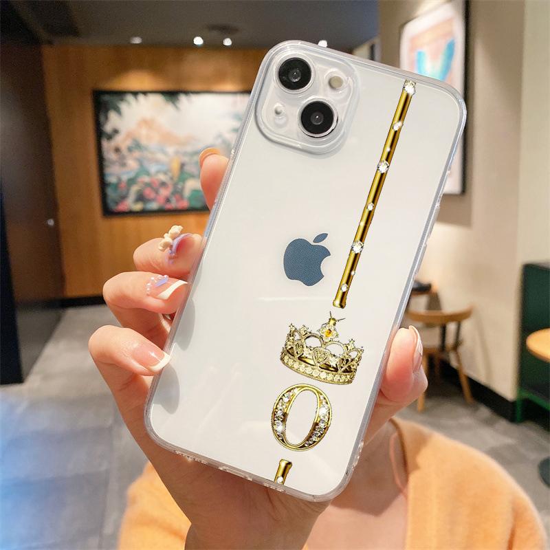 

For iPhone 15 14 13 12 mini 11 Pro Max XS X XR SE 7 8 Plus soft Silicone Clear Cover Diamond Crown Letter Letters Phone Case iPhone 15 Plus