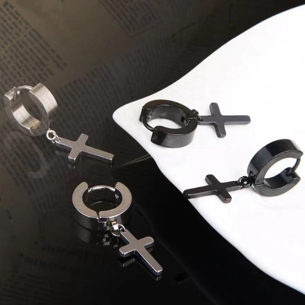 Stainless Steel Hoop Earring Men Dangle Women Earrings Gothic Cross Stud Earrings  Girls