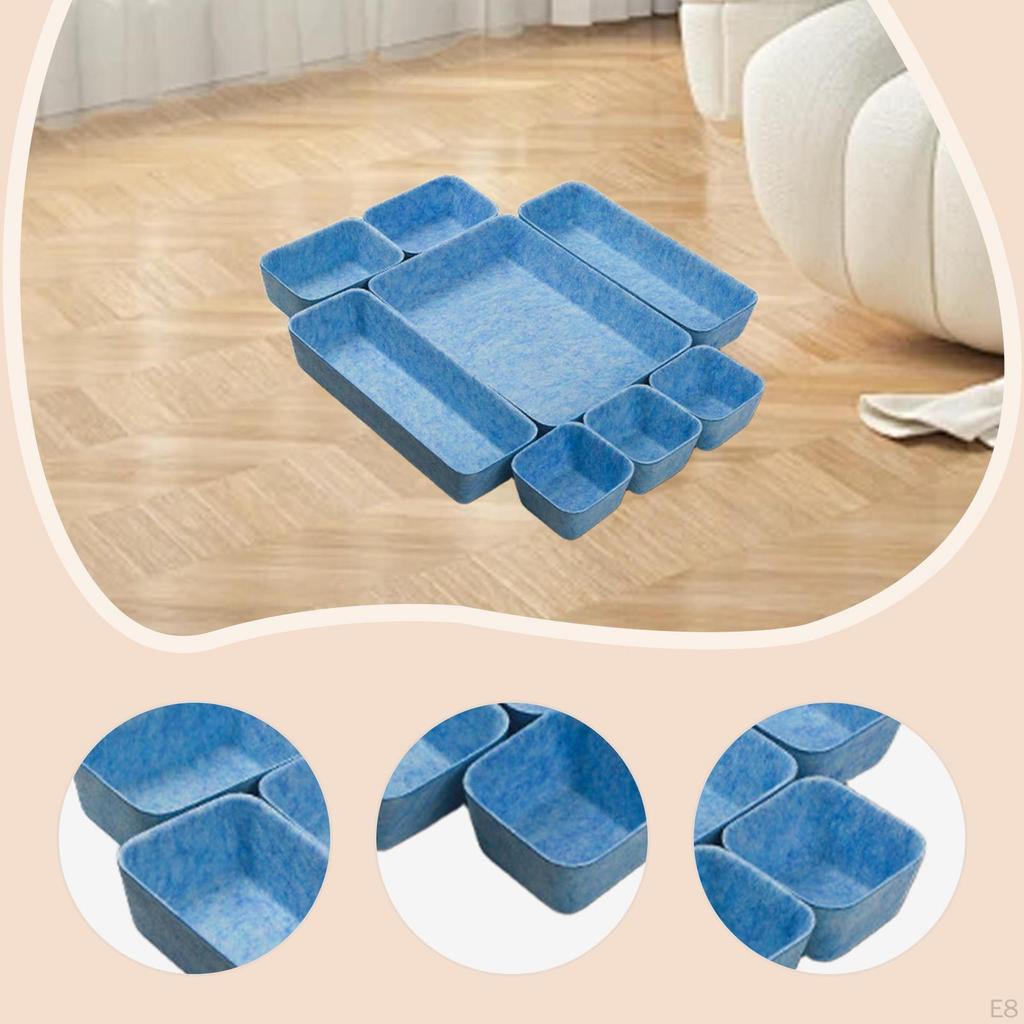8 Pieces Felt Drawer Organizer Tray Containers Multipurpose Space Saving Dividers Desk
