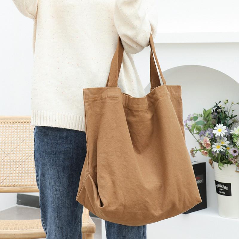 IELGY Korean Version of Casual Literary Canvas Bag, Simple and Large-capacity Tote Bag