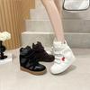 Genuine Leather 7CM Inner Height-increasing High-top White Shoes for Women Autumn New Velcro Casual Sports Short Boots