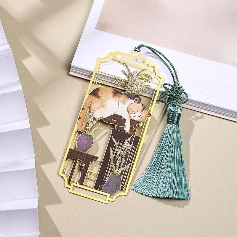Style Chinese Hollowed 1pcs Creative Out Metal Cat Bookmarks Students Library Reading Tools Teachers Day Gifts School Souvenirs