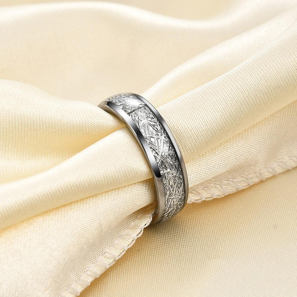 4mm 6mm Wide Frost Pattern Meteorite Wire Tungsten Steel Gold Sphere Ring