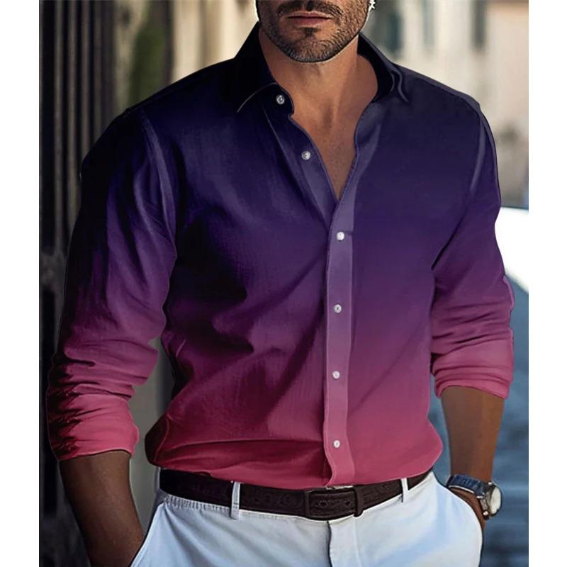 Autumn Long-sleeved Shirt Multi-color Gradient Pattern Digital Printing New Trend Men's Clothing