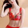 E-Cup Plus-Size-BH, dünn, sexy Blumenmuster, kein Stahlring, rot, gerafftes Bralette, unsichtbarer Push-Up-BH, ausgefallene Unterwäsche, sinnliche Dessous