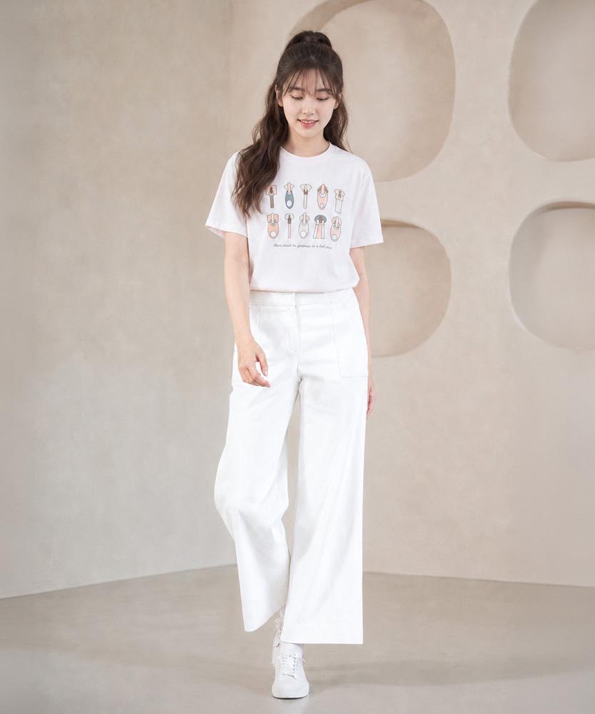 LBYL White Spandex Straight Semi-Wide Pants