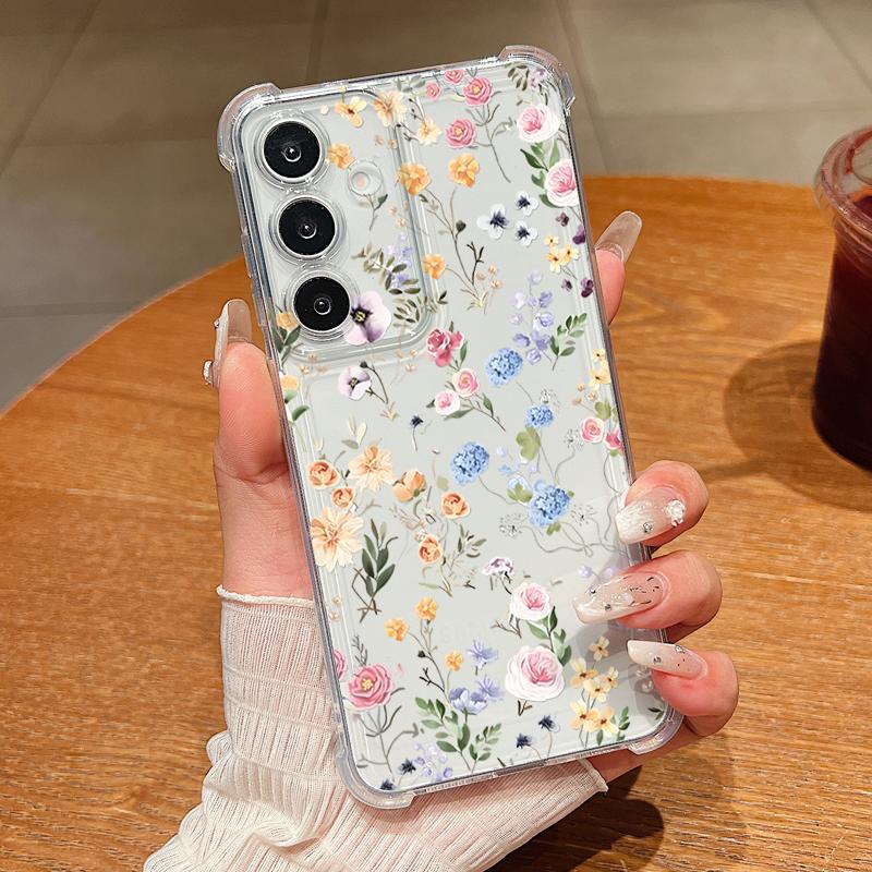 Cartoon Flowers Pattern Phone Case For Samsung Galaxy S26 S25 S24 S23 Ultra S22 Plus S21 S24 S25 FE Clear Shockproof Soft Cover