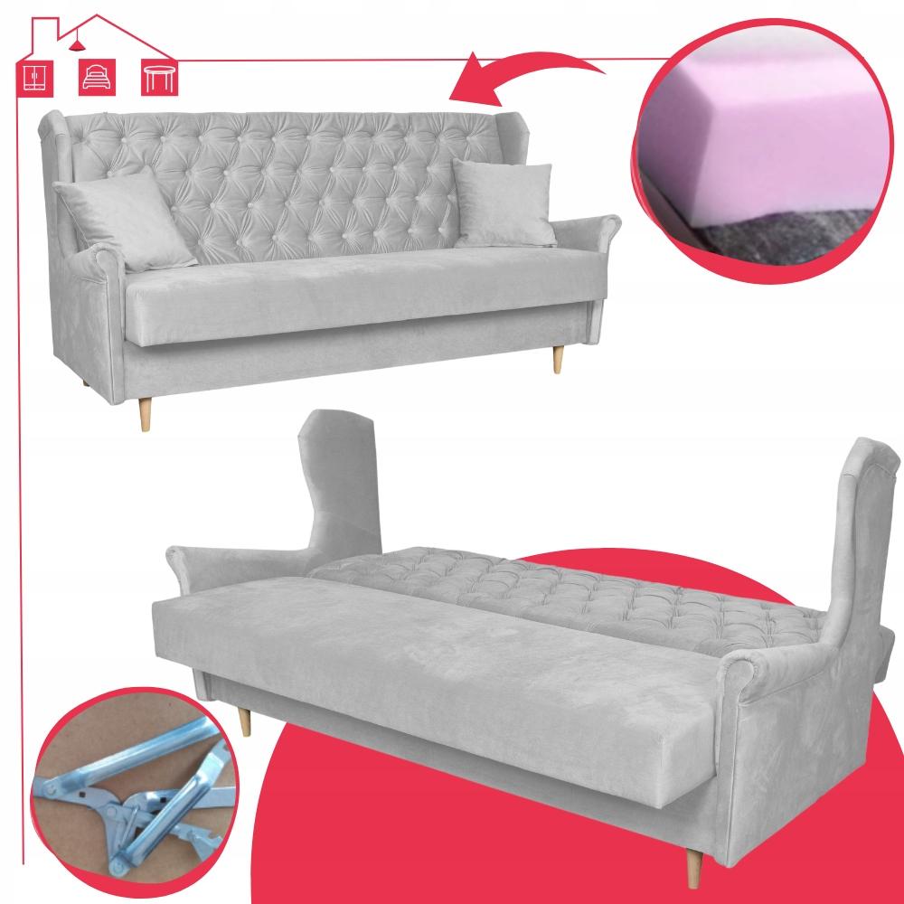 USZAK Sofa Bed WELUR 3-seater Sofa GAJA Gray Family Meble