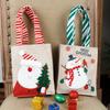 Christmas Candy Apple Pouch Santa Snowman Print Gift Bag Natural Jute Fabric Reusable Holiday Party Favor Storage