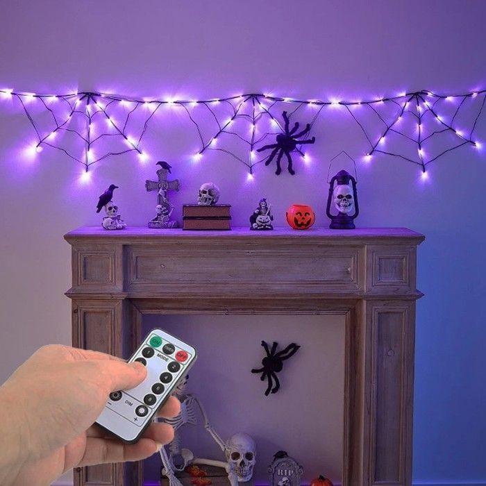 Guirlande lumineuse toile d'araignée - AIMOONSA - 60 LED - 180 cm - Violet - 8 modes - Télécommande
