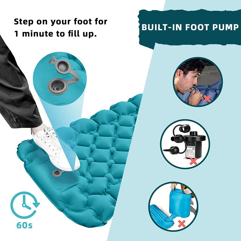 Aufblasbare Outdoor-Matte ist leicht und tragbar für Outdoor-Camping, mit feuchtigkeitsbeständigen Fußpolstern und aufblasbaren Schlafmatten für Mittagspausen