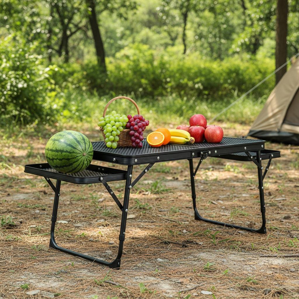 Portable Picnic Table with 2 Wing Panels Small Folding Table Height Adjustable Carry Handle for Camping Picnic Beach and BBQ