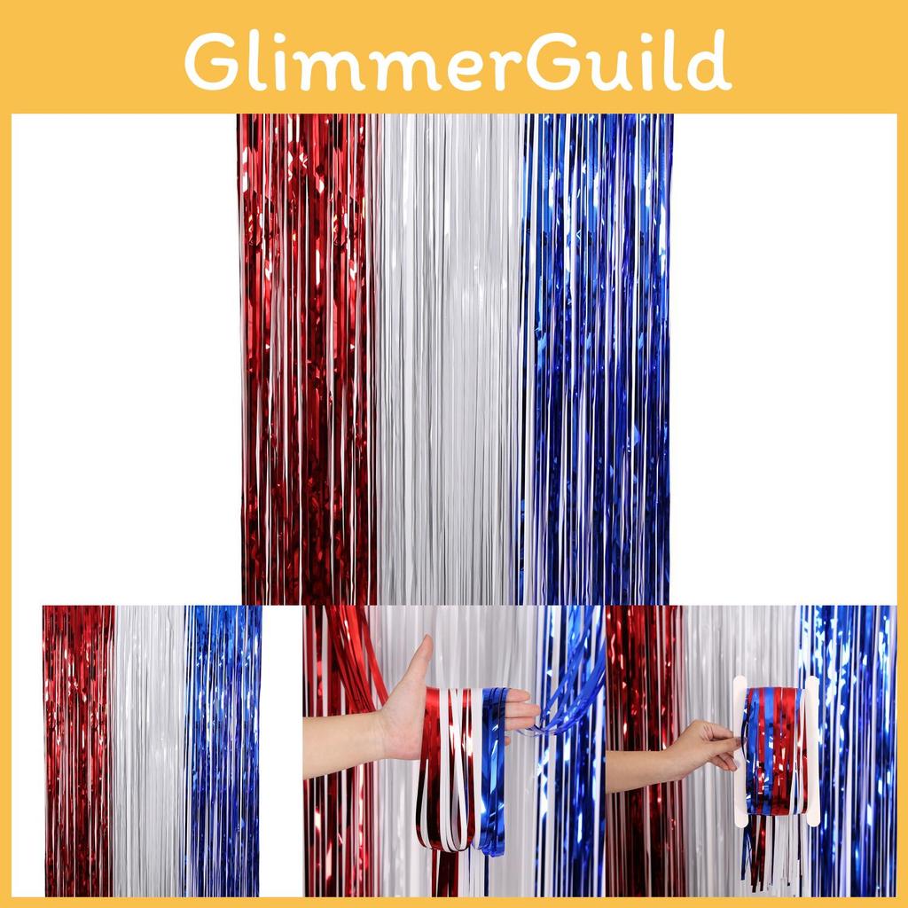 Vibrant Red White And Blue Independence Day Rain Curtain For Festive Party Decorations