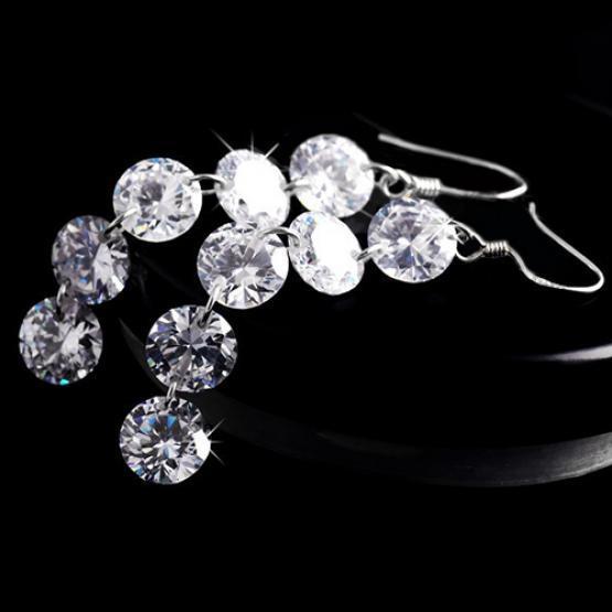 Women Bridal Elegant 5 Rhinestones Long Dangle Tassels Hook Earrings Jewelry KTJ