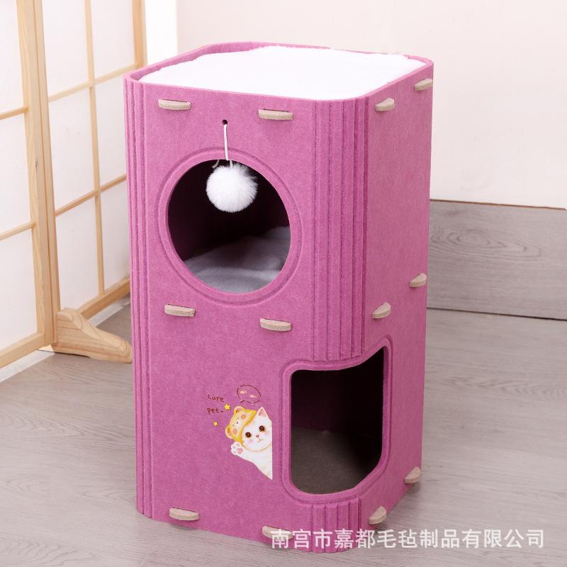 Light luxury multi-layer pet four-season drilling hole integrated cat tree hole winter double-layer scratching board closed universal cat house