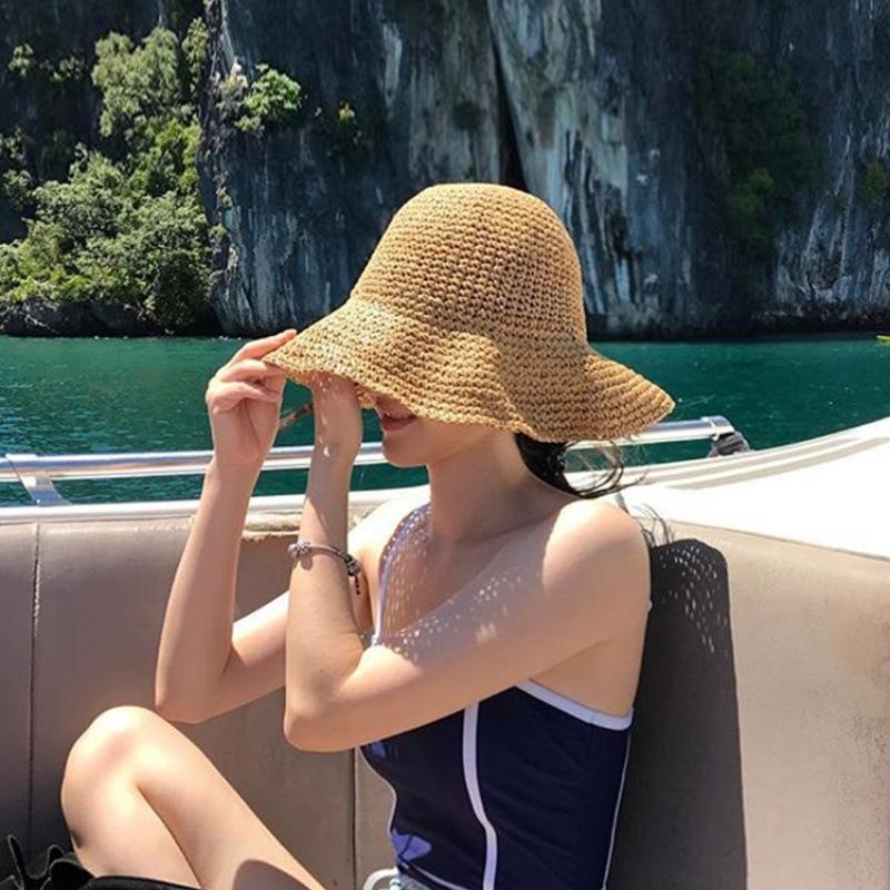 ins large brim straw hat summer beach vacation breathable sunscreen hat women's UV protection sunshade fisherman hat
