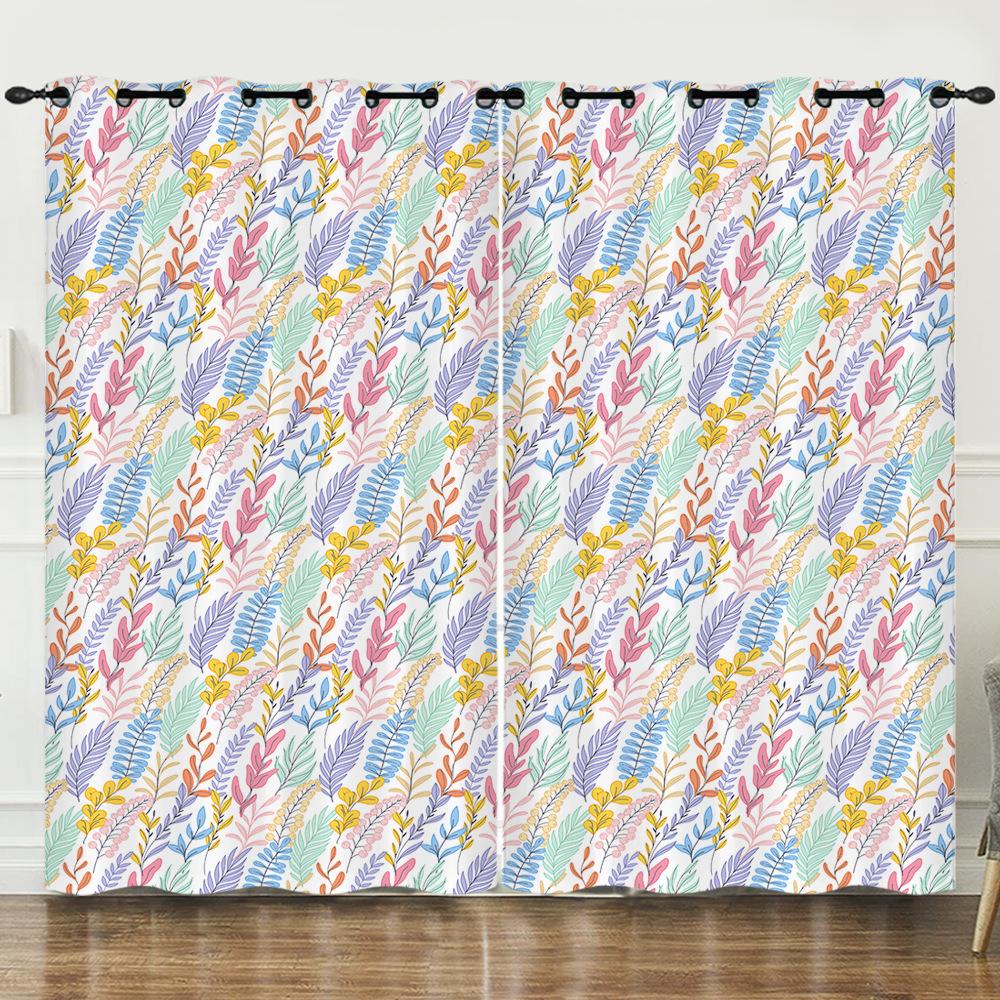 Curtain Flower Plant 3D Digital Printing Blackout Curtain Perforated Curtain